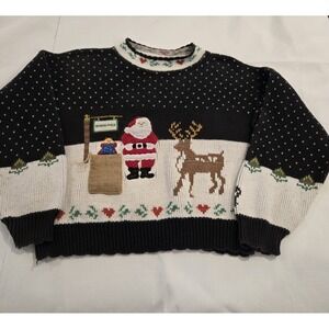 VTG Sweater Loft Women's Santa Reindeer North Pole Long Sleeve Christmas XL